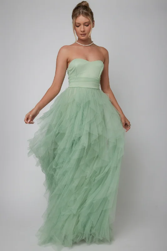 Daily Deals Rori Tulle Cascade Maxi Dress Sage