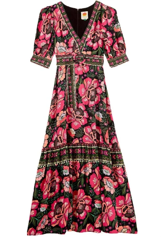 Daily Deals Flowers Garden Black Maxi Dress in Black Multi