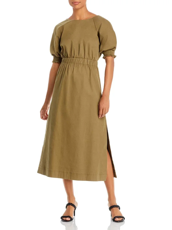 Value Deals Womens Twill Puff Sleeve Midi Dress