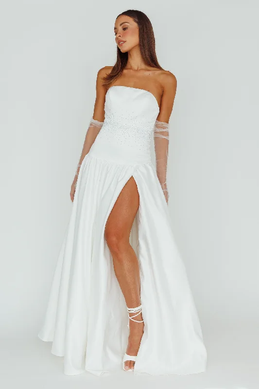 Online Only Verily Diamante Drop Waist Maxi Dress White