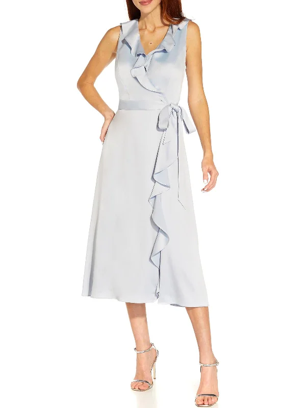 Quick Sale Womens Satin Midi Wrap Dress