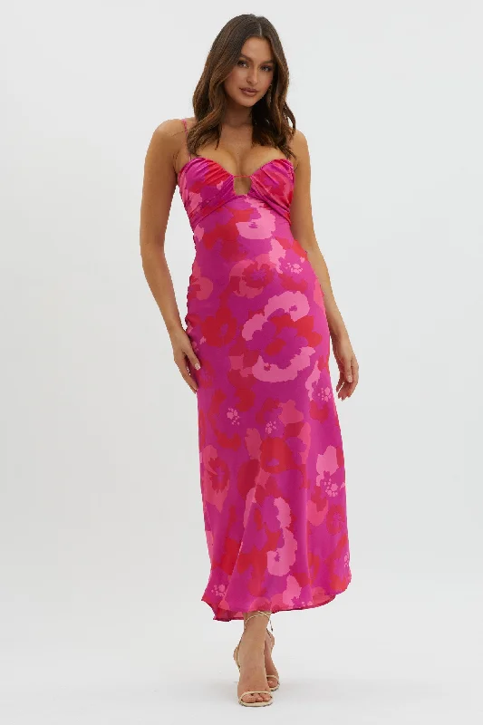 Don’t Miss Out In A Daze Gathered Bust Midi Dress Pink