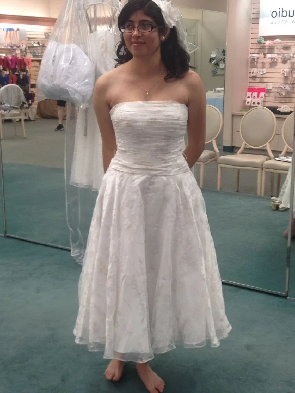 Don't Wait David's Bridal Short Printed Organza Gown with Floral Sash / WG33