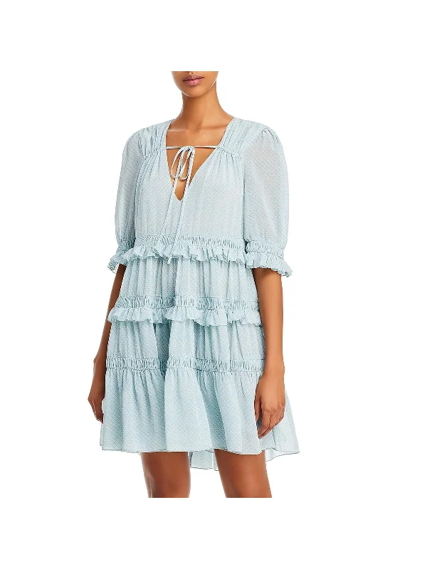 Referral Discount Cryssa Womens Puff Sleeve Short Mini Dress