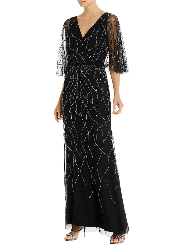 Crazy Savings Womens Beaded V Neck Formal Dress