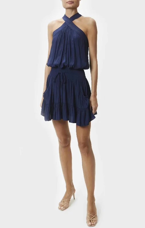 Inventory Reduction Ziggy Halter Mini Dress in Spring Navy