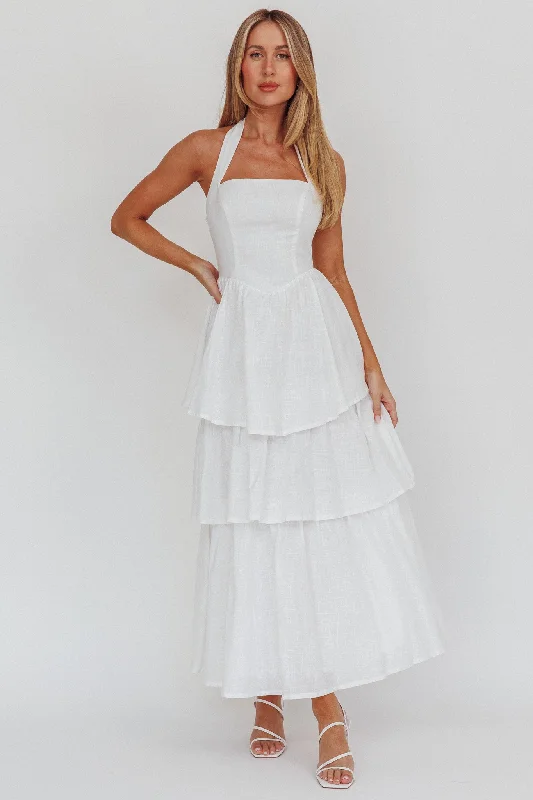 Hurry In Shaya Tiered Ruffle Maxi Dress White