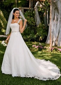 Limited Stock David's Bridal Cap Sleeve Organza A-Line Wedding Dress