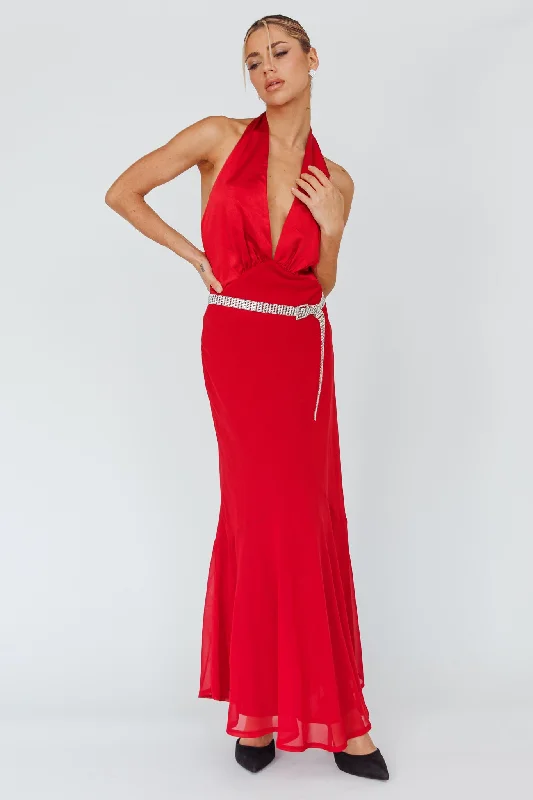 Grand Opening Sale Vision Halterneck Midi Dress Cherry