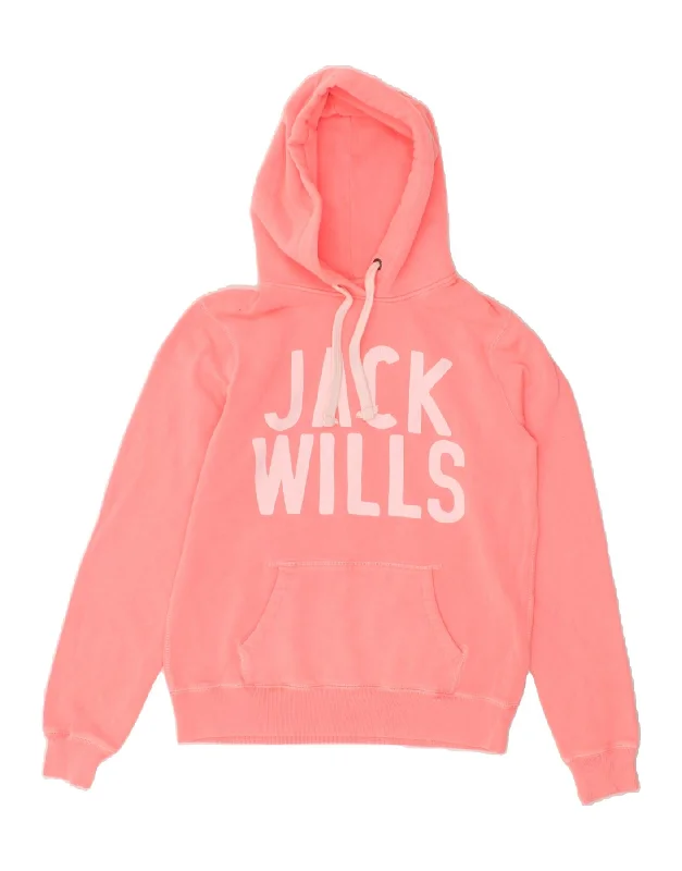 Limited Availability JACK WILLS Womens Graphic Hoodie Jumper UK 12 Medium Pink