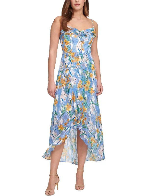 Limited Quantity Juniors Womens Printed Ruffled Maxi Dress