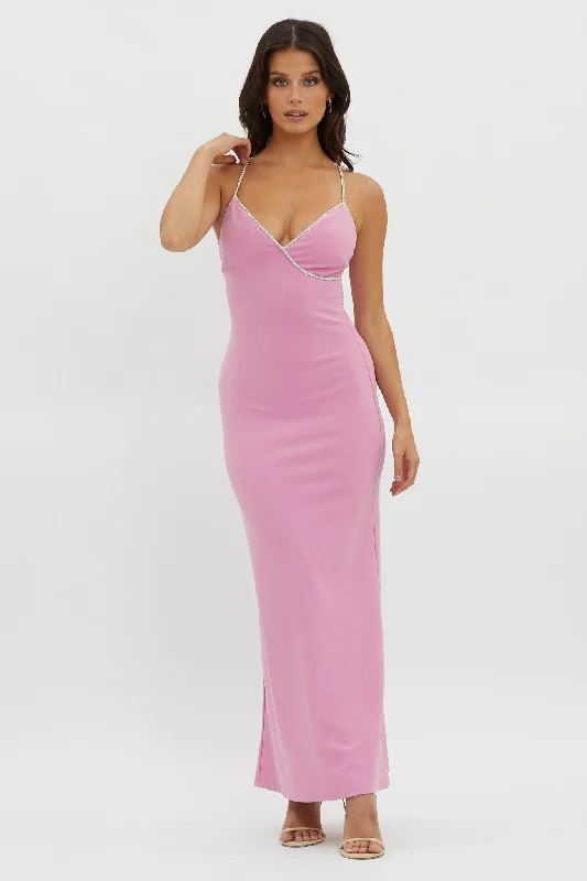 While Supplies Last Harleigh Diamante Strap Tied Back Dress Pink