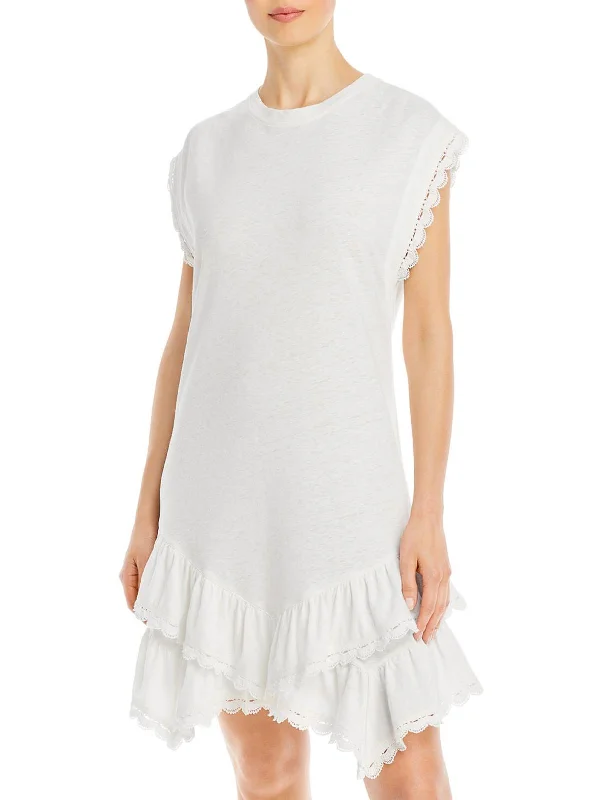 Mega Deal Jay Womens Linen Blend Ruffled T-Shirt Dress