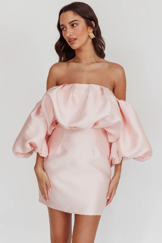 Deal Dash Dream Time Puffed Neckline Mini Dress Blush