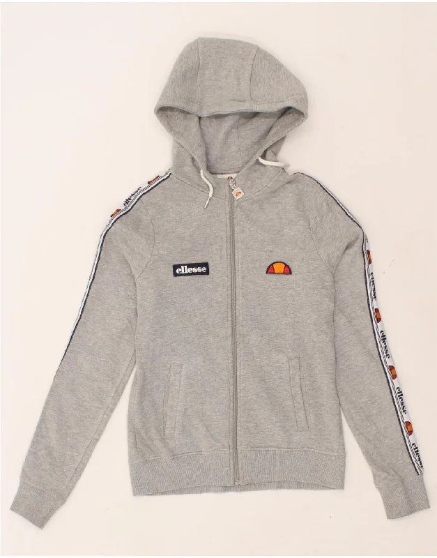 Factory Direct Sale ELLESSE Womens Graphic Zip Hoodie Sweater UK 4 XS Grey Cotton