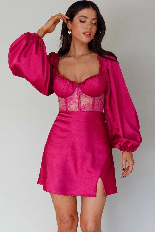 Unbeatable Prices Trophy Long Sleeve Lace Bodice Mini Dress Plum