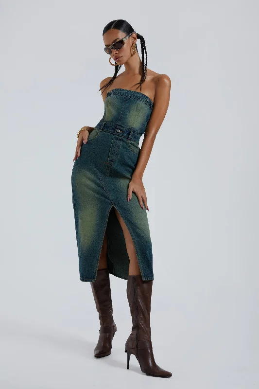 Fantastic Offers Liberty 2 In 1 Detachable Denim Blue Midi Dress