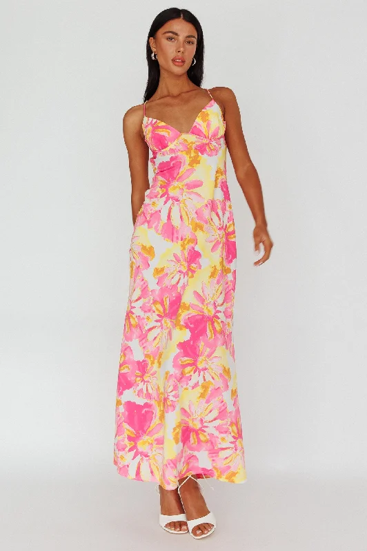 Price Cut Alora Tie-Up Back Maxi Dress Flower Pink