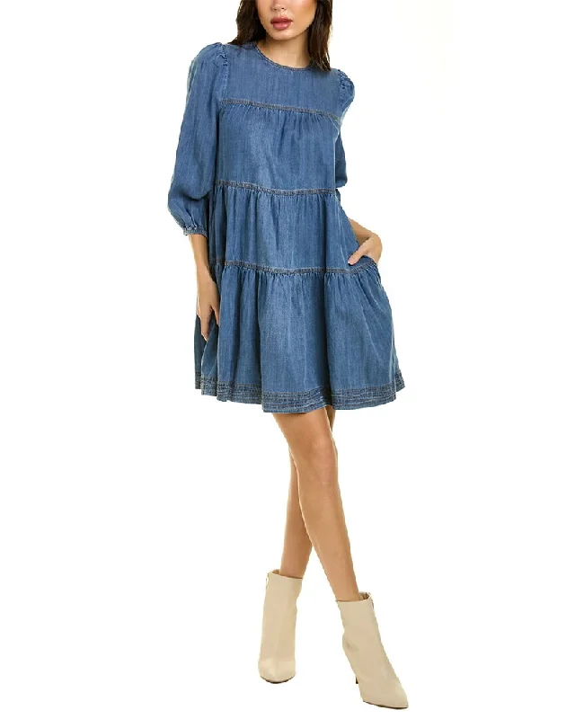 Deal Dash Stellah Tiered Washed Denim A-Line Dress
