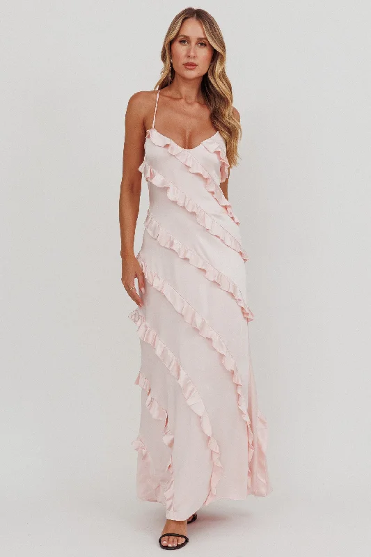 Extra Discounts Arrabel Ruffle Trim Maxi Dress Blush