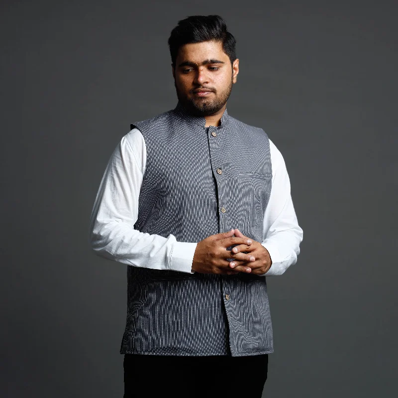 Super Savings Dark Grey - Running Stitch Pure Cotton Men Nehru Jacket 13