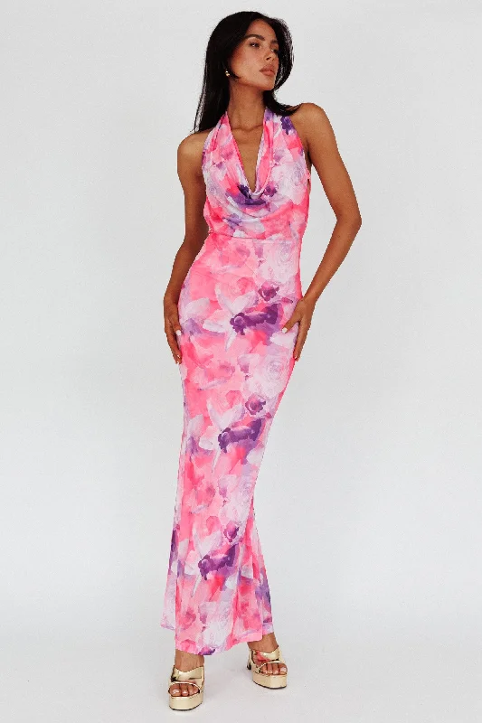 Epic Deals Janika Halterneck Maxi Dress Floral Pink