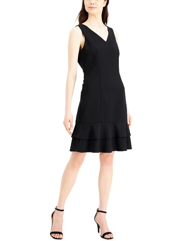 Discount Days Womens V-Neck Ruffle Hem Cocktail and Party Dress