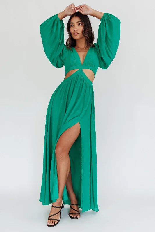 Special Buy Jessalynn Cut-Out Long Sleeve Maxi Dress Green