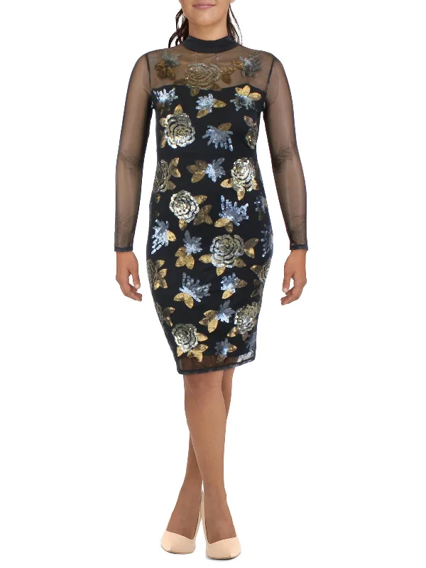 Price Drop Womens Mesh Sqequined Cocktail and Party Dress