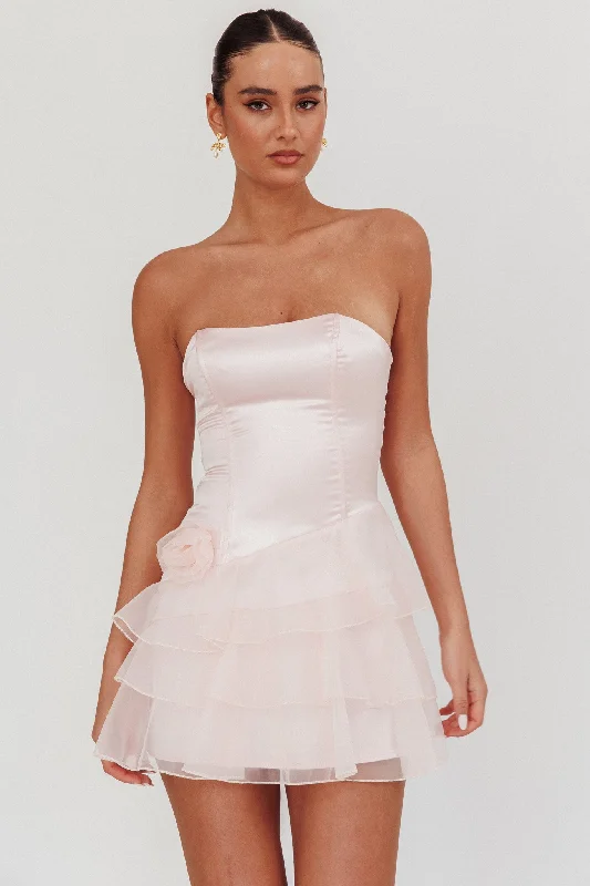 Limited Availability Bless Strapless Organza Ruffle Mini Dress Blush
