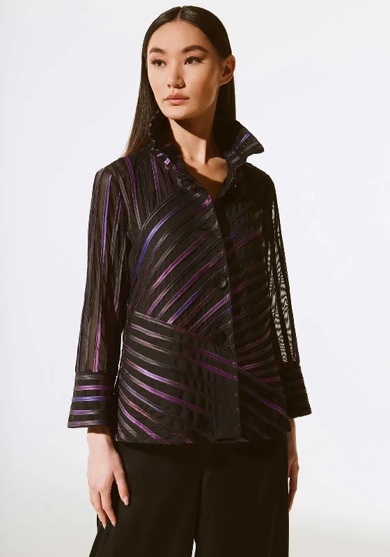 Season Finale Sale Joseph Ribkoff Striped Mesh Jacket, Black & Purple