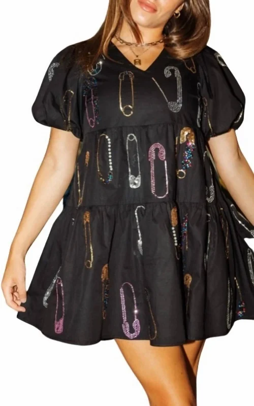 Online Exclusive Sequin Safety Pin Dress in Black/Multi