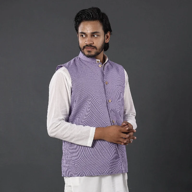 Best Seller Purple - Running Stitch Pure Cotton Men Nehru Jacket 22