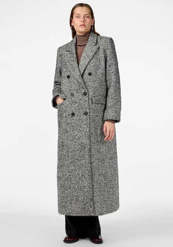 Special Discount Y.A.S Petro Herringbone Long Coat, Grey Multi