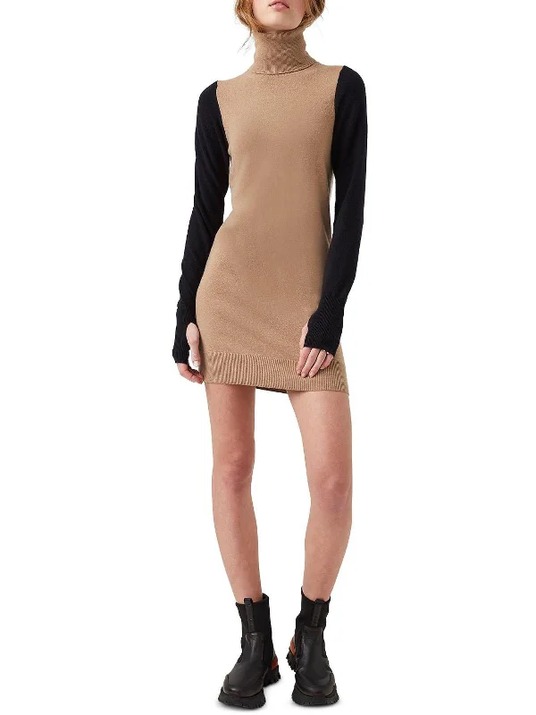 Hurry In Millia Womens Wool Blend Colorblock Sweaterdress
