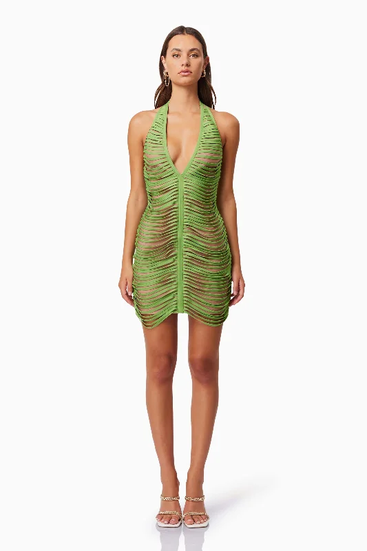 Overstock Sale Stella Halter Neck Mini Dress - Green