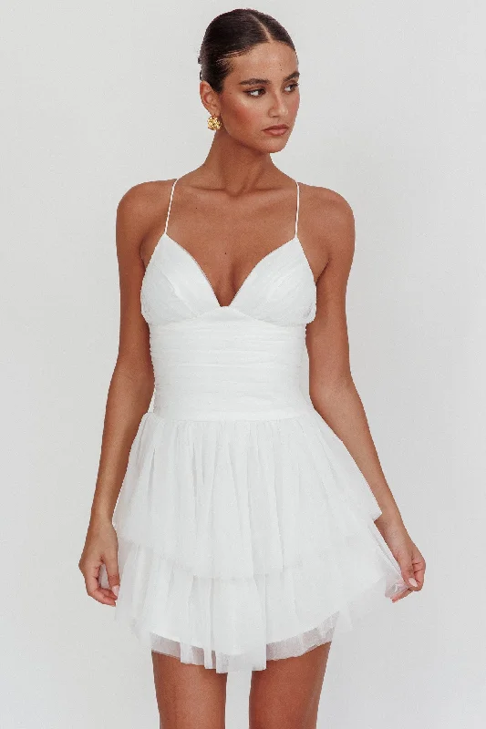 Bargain Blast Nightingale Ruched Mesh Mini Dress White