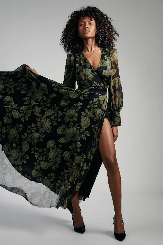 Can't Be Beat Lucianna Maxi Wrap Dress - Green Floral
