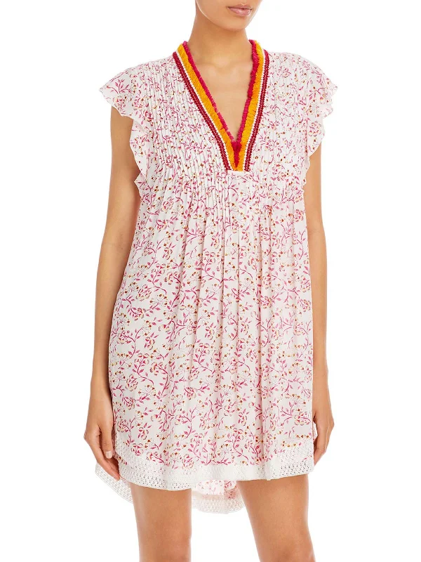 Take Advantage Womens Fringe Floral Mini Dress