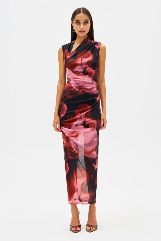Crazy Deals Misha Tillie Mesh Midi Dress - Floral Mulberry