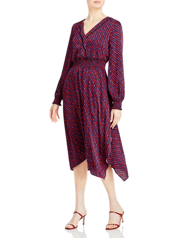 Closeout Womens Hammered Crepe Printed Midi Dress