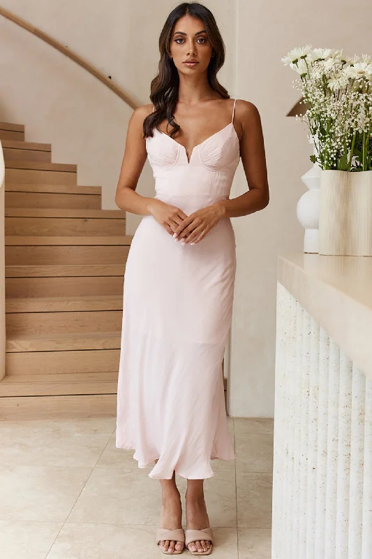 Loyalty Reward Lake Como Fitted Bodice Cami Strap Midi Dress Blush
