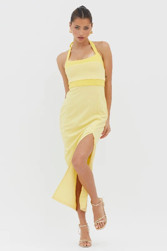 Extra Savings Canary Islands Halterneck Midi Dress Yellow