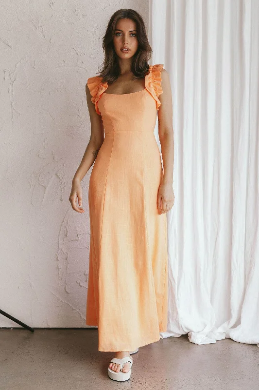 Can't Miss Bronte Ruffle Strap Midi Dress Papaya
