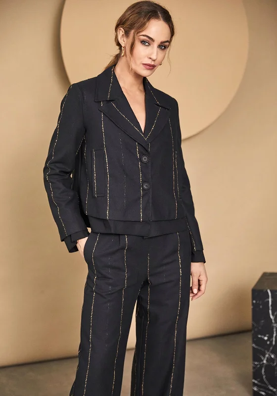 Year-End Clearance Naya Subtle Shimmer Stripe Wide Blazer, Dark Grey