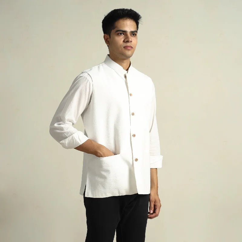 Lowest Price White - Running Stitch Pure Cotton Men Nehru Jacket 21