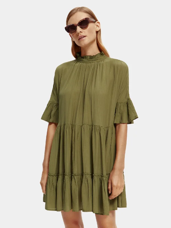 Limited Time Offer Ruffle-sleeved tiered mini dress