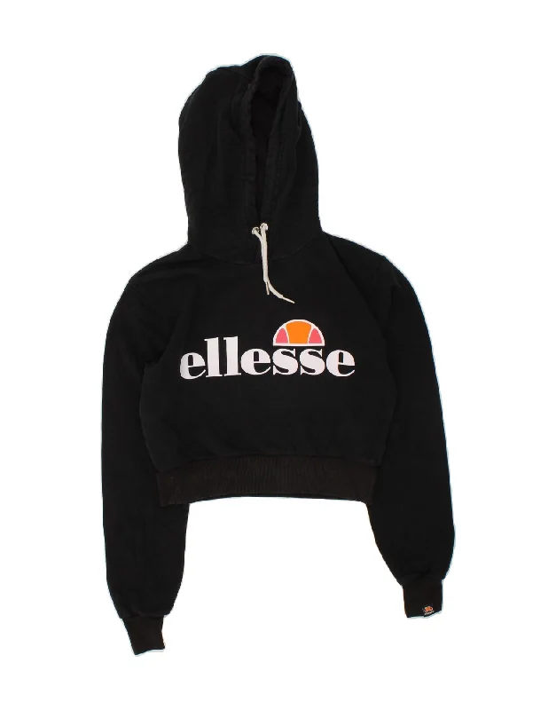 While Supplies Last ELLESSE Womens Graphic Crop Hoodie Jumper UK 8 Small Black Cotton While Supplies Last ELLESSE Womens Graphic Crop Hoodie Jumper UK 8 Small Black Cotton