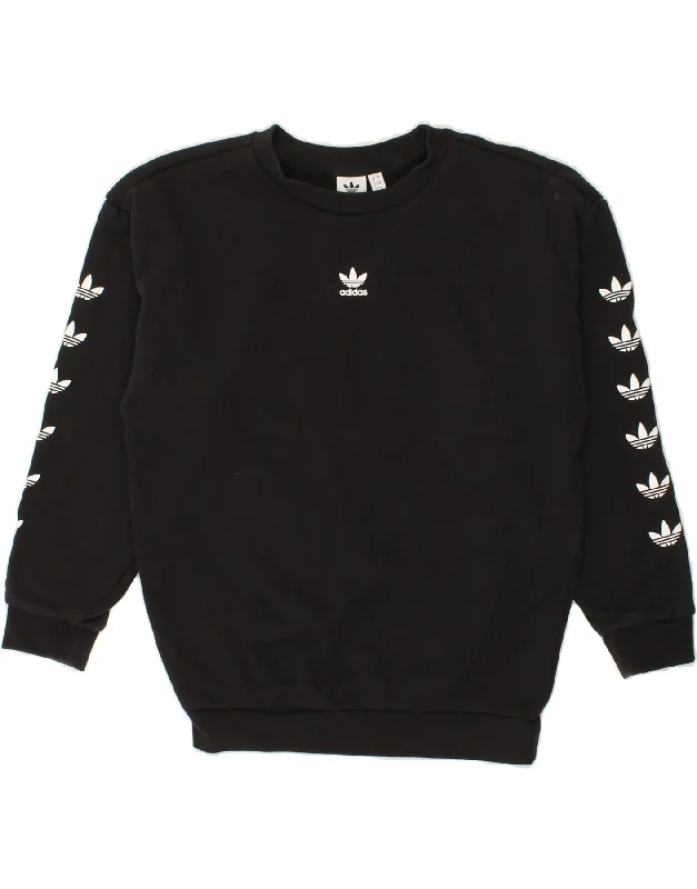 Act Now ADIDAS Womens Oversized Graphic Sweatshirt Jumper UK 8 Small Black Cotton