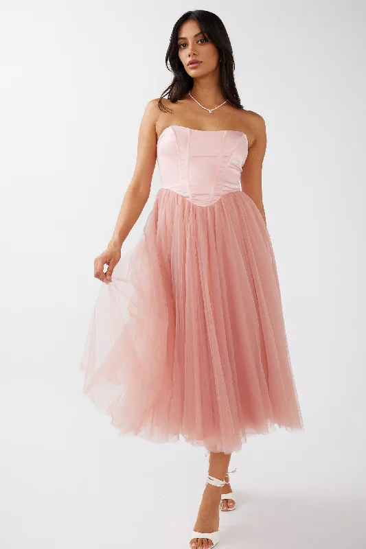 Lowest Price Rosemary Tulle Bustier Midi Dress Pink